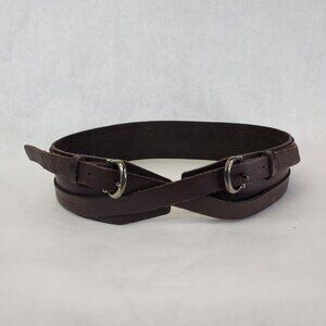 Sandwich Double Buckle Wide Leather Belt Dark Brown Corset Western Boho 33"-37"